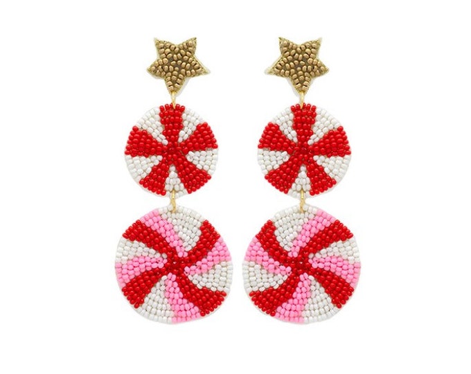 Pink Peppermint Earrings, Pink Candy Canes Earrings, Christmas Earrings