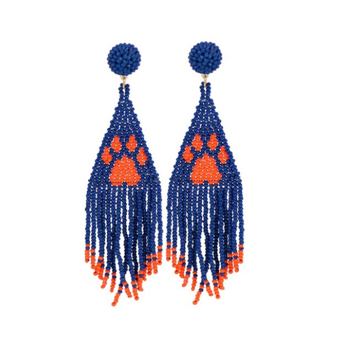 Game Day Earrings Paw Earrings Tigers Navy and Orange Etsy