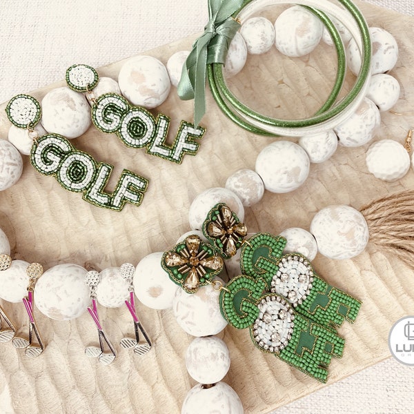 Golf Earrings, Golf Club earrings, Golf Ball Earrings, Gift, Beaded Earrings, Sports earrings