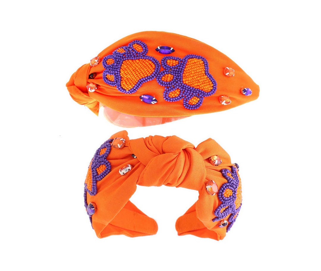 GAME DAY Headband Orange and Purple Paw Print Headband Game Etsy
