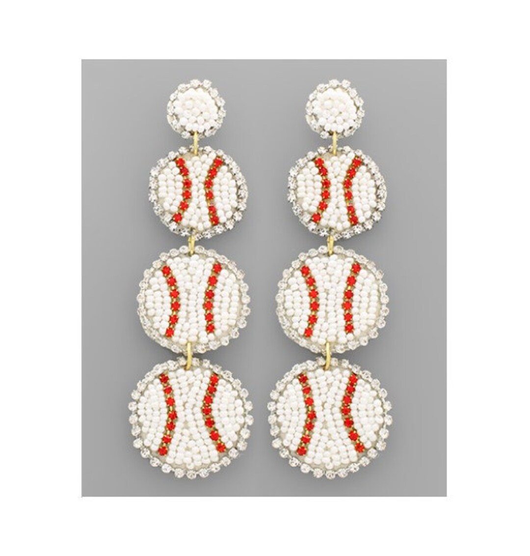 Baseball Beaded Earrings Baseball Teardrops Earrings Etsy