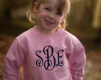 Toddler Monogram Sweatshirt, Personalized Clothing, Embroidery, Monogram, Personalized Sweatshirt, Initials, Gift, Toddler, Youth, Kids