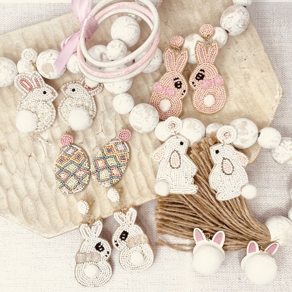 Easter Earrings, Bunny Earrings, Rabbit Earrings, Easter Egg Earrings, beaded earrings, Cross Earrings, Easter Glitter bangles, Happy Easter