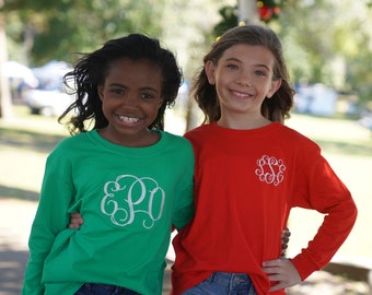 Youth Monogram Long Sleeve T-shirt, Personalized Clothing, Embroidery, Monogram, Personalized Shirt, Initials, Gift, Youth