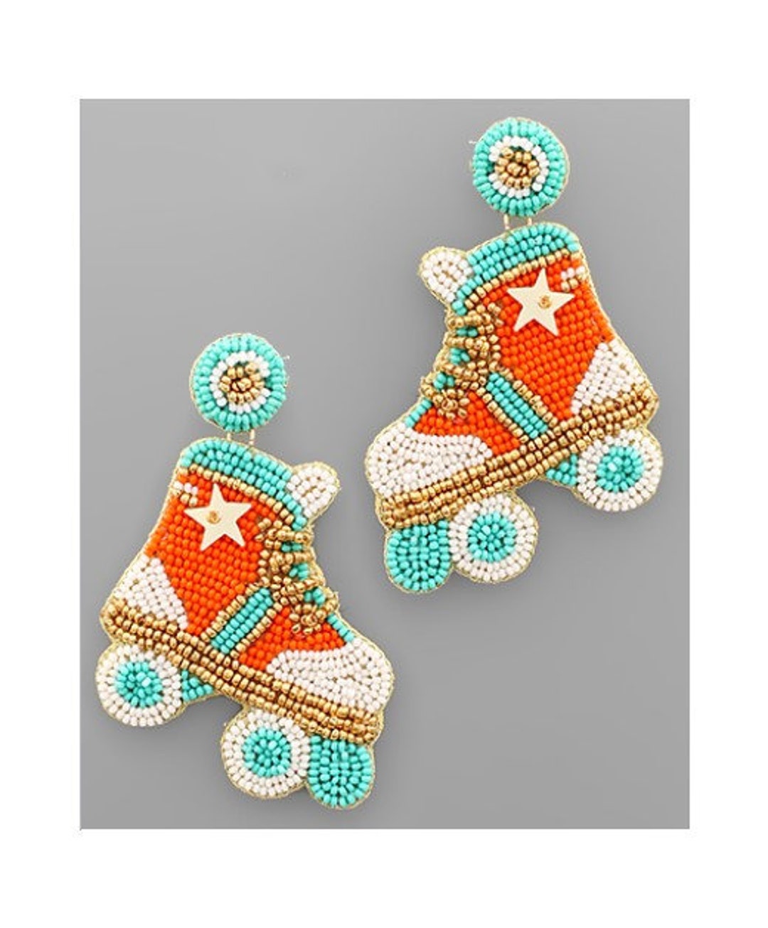 Retro Roller Skates Earrings, Orange and Turquoise, Star, Roller Skates
