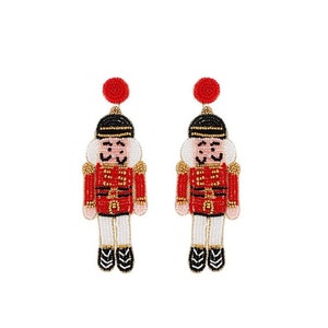 Christmas Earrings, Nutcracker Earrings, beaded Earrings, Christmas Party, Ballet, Red and Black