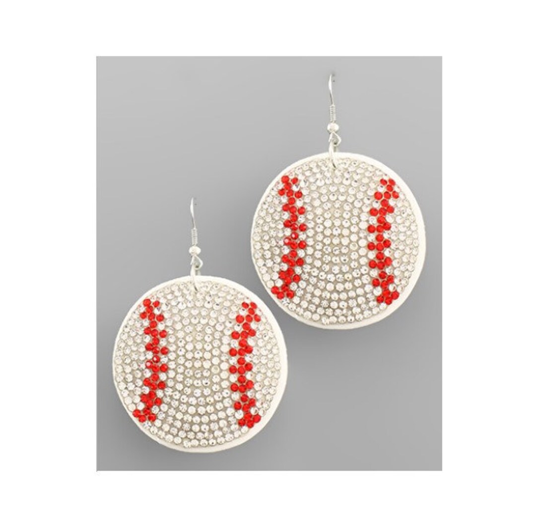 Baseball Beaded Earrings Rhinestone Baseball Earrings Etsy