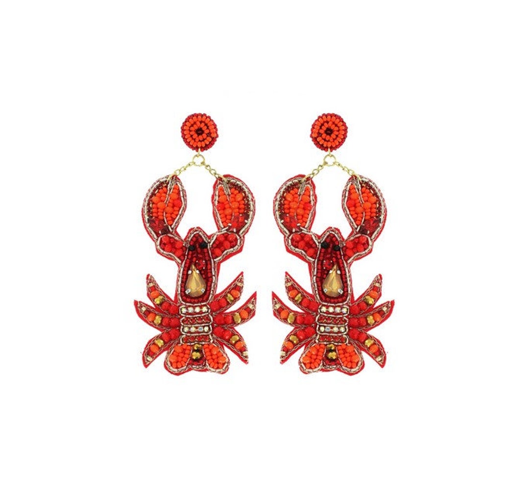 Crawfish Earrings, Lobster Earrrings, Mardi Gras Beaded Earrings, New