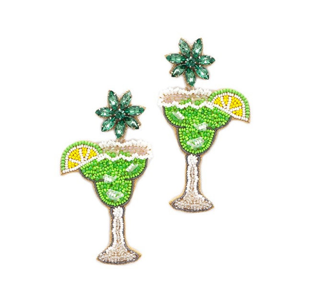 Green Margarita Glass Earrings, Margarita Earrings, Lime, Cinco De Mayo