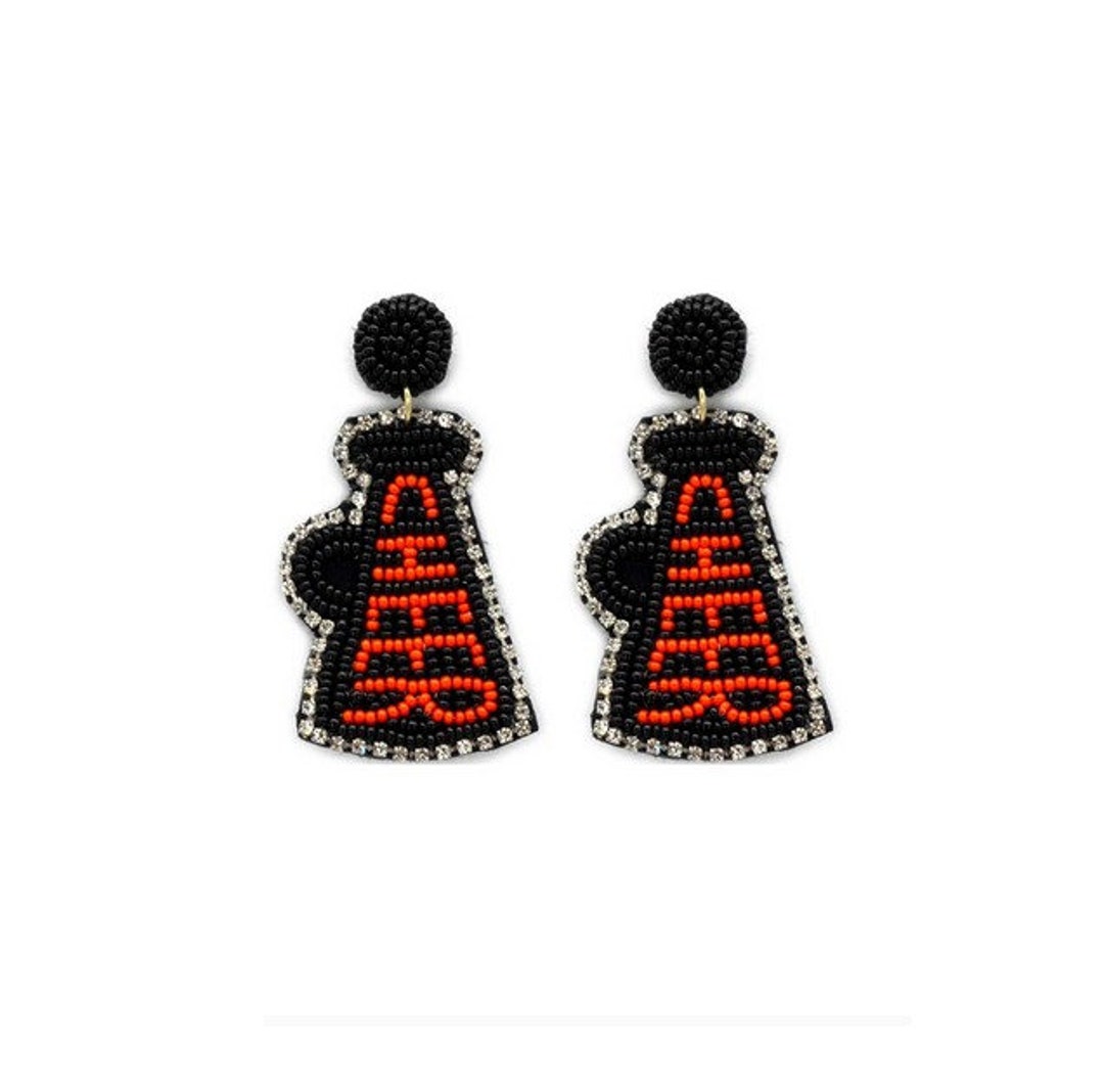 Cheer Earrings Megaphone Earrings Beaded and Rhinestone Etsy