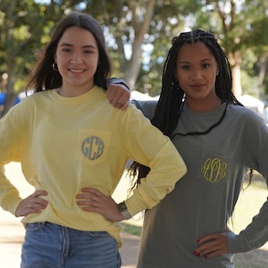 Comfort Colors Long Sleeve Monogrammed T-shirt with Pocket, Long Sleeve T-shirt, Embroidered Tee, Embroidery, Personalized, Initials, Gift