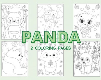 21 Coloring Book Pages for Girls, Boys, Kids, Adults Panda Bear Cub Birthday Party Activity, Preschool Kindergarten Homeschool Printable PDF