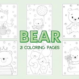 21 Coloring Book Pages for Girls, Boys, Kids, Adults Teddy Bear Cub Birthday Party Activity, Preschool Kindergarten Homeschool Printable PDF