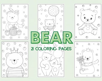 21 Coloring Book Pages for Girls, Boys, Kids, Adults Teddy Bear Cub Birthday Party Activity, Preschool Kindergarten Homeschool Printable PDF