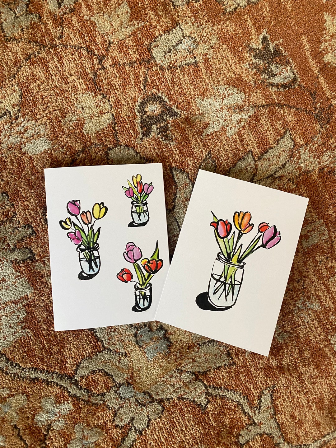 Tulip Greeting Cards Original Watercolor Cards With Envelope Etsy