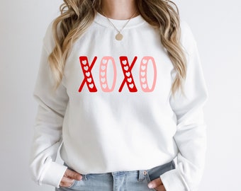 XOXO Valentine's Day Sweatshirt: Heart Print Crewneck
