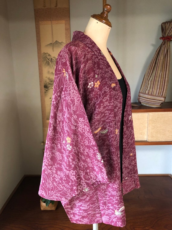 Vintage Kimono Haori / Purple With Small Floral, … - image 4
