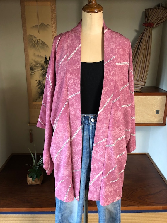 Vintage Kimono Haori / Purplish Pink with Shibori 
