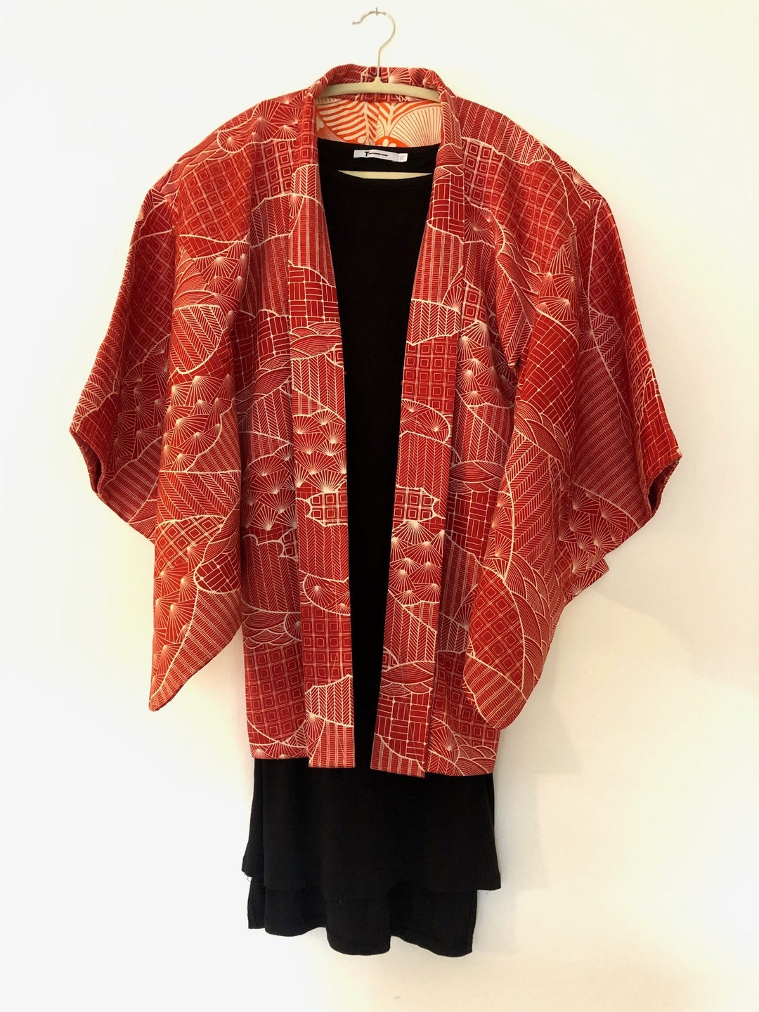 Red Haori Pattern Vintage Kimono Haori / Red Geometric Wave Pattern - Etsy