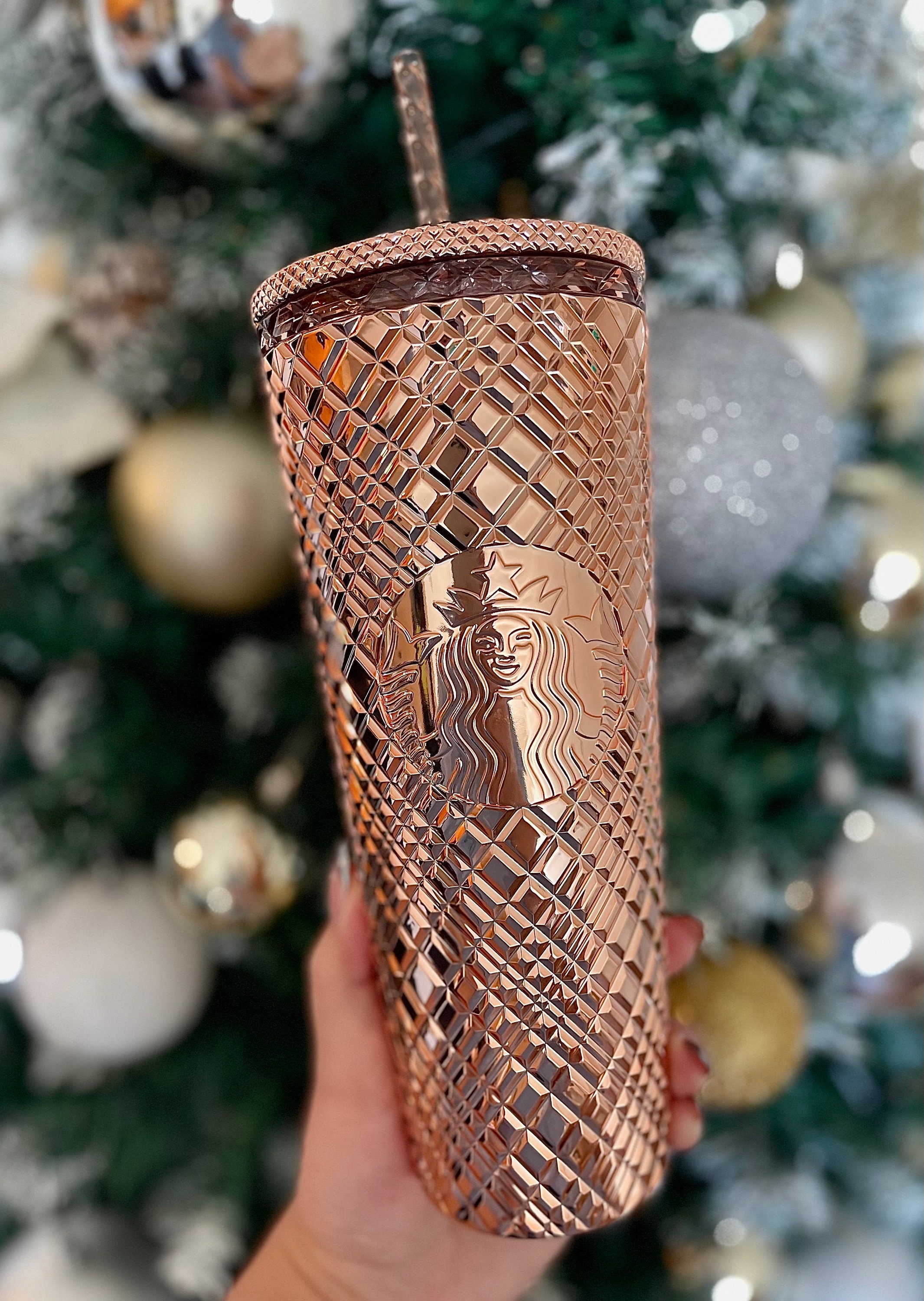 Starbucks 2023 US Chrome Rose Gold 24oz Jewel Cup Tumbler