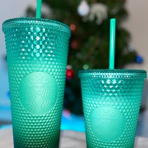 Starbucks 2022 Sparkle Dark Green Grid Tumbler 24 oz