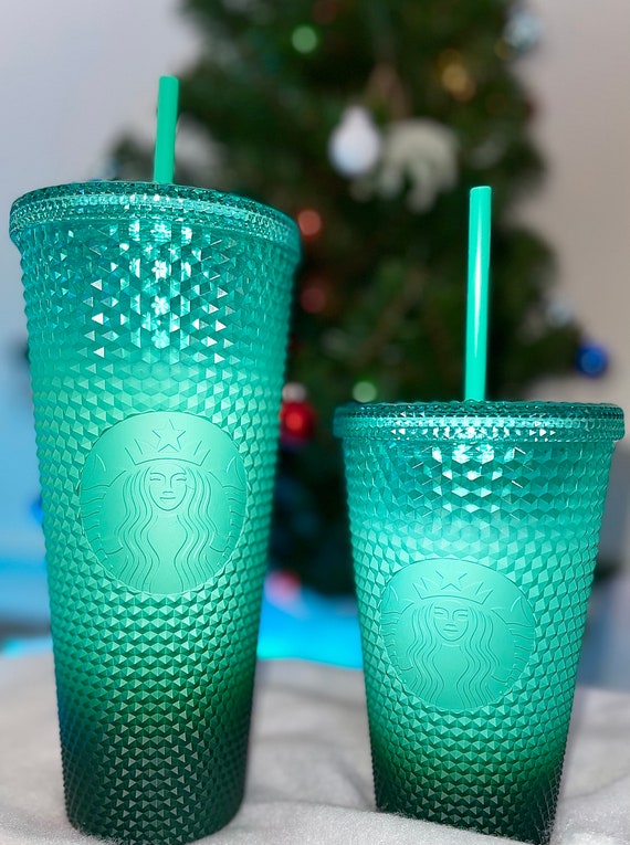 Starbucks Holiday Mint Green Waxberry Ombre Bling Studded Cup Set  w/Keychain