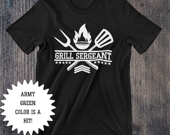 Grill Sergeant BBQ Shirt, Funny BBQ T-Shirt, Grill Shirt voor vaders, Vaderdagcadeau, Chef Cookout Shirt, Grilling shirt, Cadeau voor echtgenoot