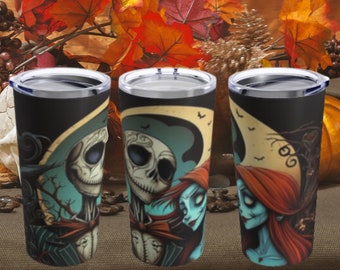 Vintage Halloween 20oz Tumbler, Jack And Sally Halloween Tumbler Gift, Jack Skellington Tapered Travel Tumbler, Nightmare Before Steel Cup.