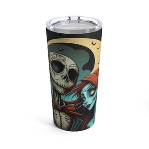 Vintage Halloween 20oz Tumbler, Jack And Sally Halloween Tumbler Gift, Jack Skellington Tapered Travel Tumbler, Nightmare Before Steel Cup. image 6