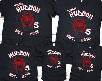 Superhero Birthday T-Shirt Custom Spidey Birthday Party Shirt Matching Family Shirt Personalized Superhero Shirt Customized Age Party Shirts