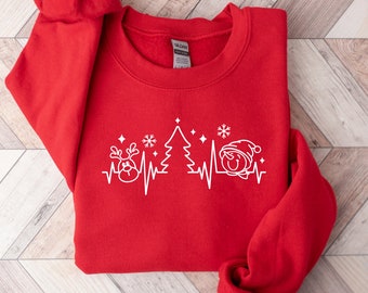 Weihnachten Herzschlag Sweatshirt, Schneemann Pullover, Weihnachtsbaum Pullover, Rentier Herzschlag Weihnachtsbekleidung, Krankenschwester Urlaub Pullover Geschenk
