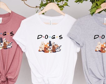 Dogs Friends Cute T-Shirt, Dogaholic Funny Friends Shirt, Girls Best Friend Gift, Puppy K-9 Crew Neck Tops, Furry Dog Tee, Dog Shirts, Doggy