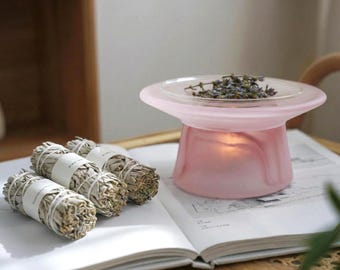 Geurverspreider van matglas: aromatherapieverspreider, etherische-oliebrander, glazen kandelaar, Palo Santo-brander, waxmeltbrander