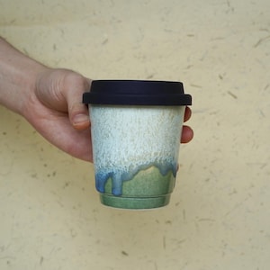 Portable coffee mug, Ceramic Mug With Silicone Lid,Reusable To Go Coffee mug,9oz Take Away Cup, Artwork gift for her, travel coffee mug