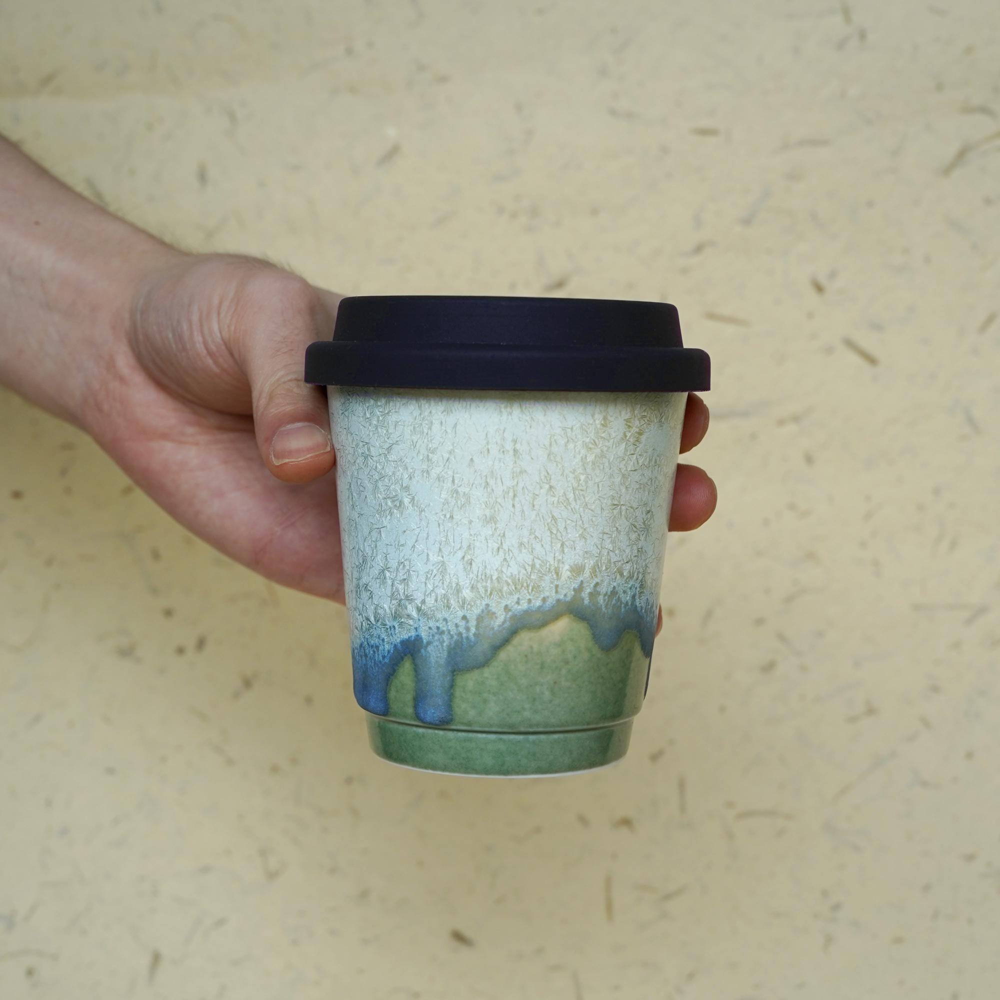 Portable coffee mug, Ceramic Mug With Silicone Lid,Reusable To Go Coffee mug,9oz Take Away Cup, Artwork gift for her, travel coffee mug