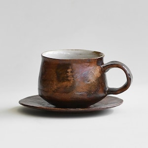 Ceramic Mug and Saucer Set: Latte Espresso Cup, Make-up Clay Glaze