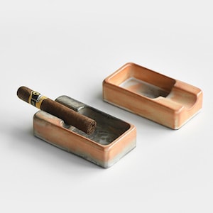 Cenicero rectangular de cerámica para puros, cerámica con esmalte Shino único, regalo para el marido aficionado a los puros, decoración minimalista para la mesa, regalo para papá, bandeja artística