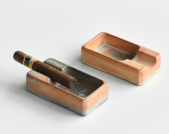 Rectangular Ceramic Cigar Ash Tray, Unique Shino Glaze Pottery, Cigar Gift for Husband, Minimalist Tabletop Decor, Dad Gift, Artistic Tray