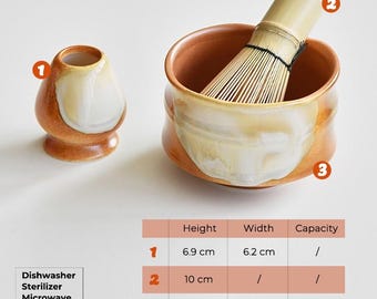 Braunes Keramik-Matcha-Set mit Bambusbesen und Chasen-Halter, Matcha-Tee-Geschenk, Matcha-Schüssel-Set, Matcha-Kit-Geschenk für sie, Bio-Rührschale