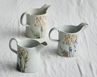 Ceramic Milk Jug | Aggie Ring Dunk Pitcher, Handpainted Pottery Creamer, Cute Floral Sharing Pot, Unique Homedecor Gift