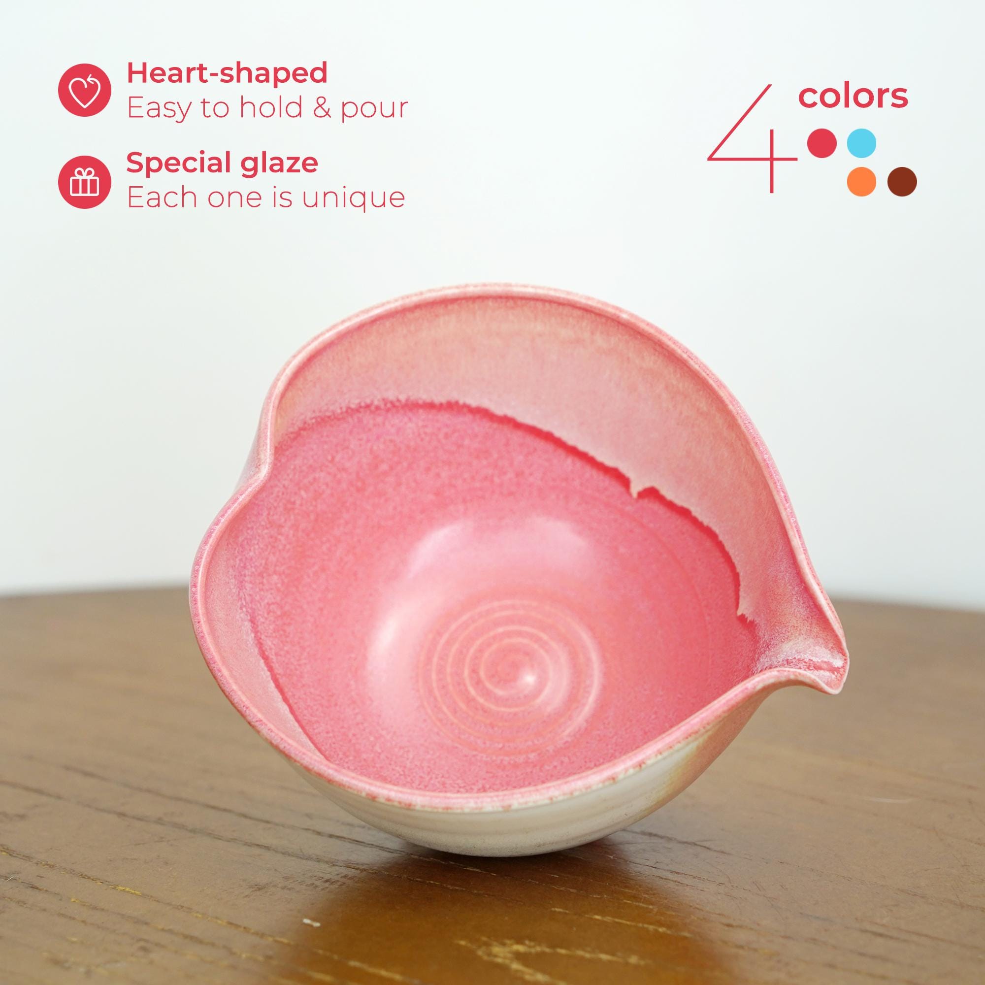 赤いハート型抹茶碗セット：手作り景徳鎮の竹製泡立て器、オレンジ色の