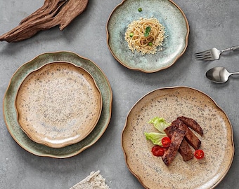 Handmade Ceramic Plate, Organic Edge Dinner Plate, 8 in dinnerware set, Ceramic plate set, wedding must have