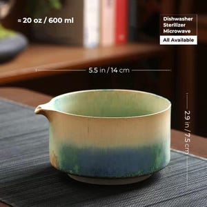 White/Green Pottery Matcha Bowl Set with Spout,Bamboo Whisk and Chasen Holder,matcha tea kit,set ,mixing bowl,Green Matcha Whisk Set 400ml