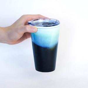 Ceramic Travel Mug With Lid & Sleeve, Black To Go Mug, 15oz Reusable To Go Mug,  handcrafted mugs, Birthday Gift For Him