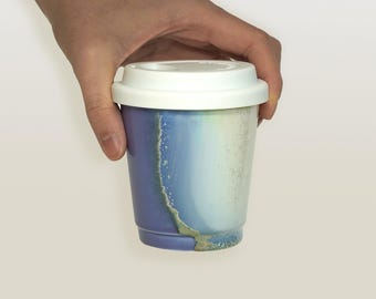 Reusable travel mug,Ceramic Travel Mug With Silicone Lid,Reusable Pottery To Go  Mug,travel coffee cup,Artwork gift for her,take away cup