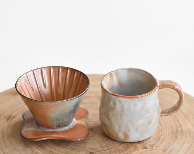 Ceramic Coffee dripper set,V60, Pour Over,Shino-yaki Mug,Coffee Server set,coffee Dripper,Pour Over Set,Coffee Gift Set,artwork gift for her