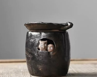 Keramische wassmeltbrander, keramische uil etherische oliebrander, theelichthouder, geurverspreider, olieverspreider, wasverwarmer, Palo Santo-verspreider
