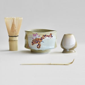 Green Ceramic Matcha Bowl Set with Spout,Bamboo Whisk and Chasen Holder,Japanese style matcha kit,set,mixing bowl,Matcha Gift Set for her
