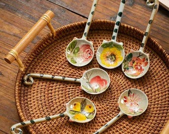 Vintage Floral Porcelain Teaspoons: Boxed Set Collectible Teatime