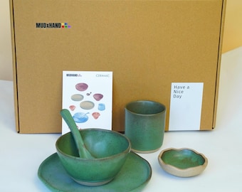 Handmade dinnerware, Organic Dinner tableware,  Stoneware Style, Dinner set, Ceramic plate 5-Piece Set, plates, bowls, mugs, spoons